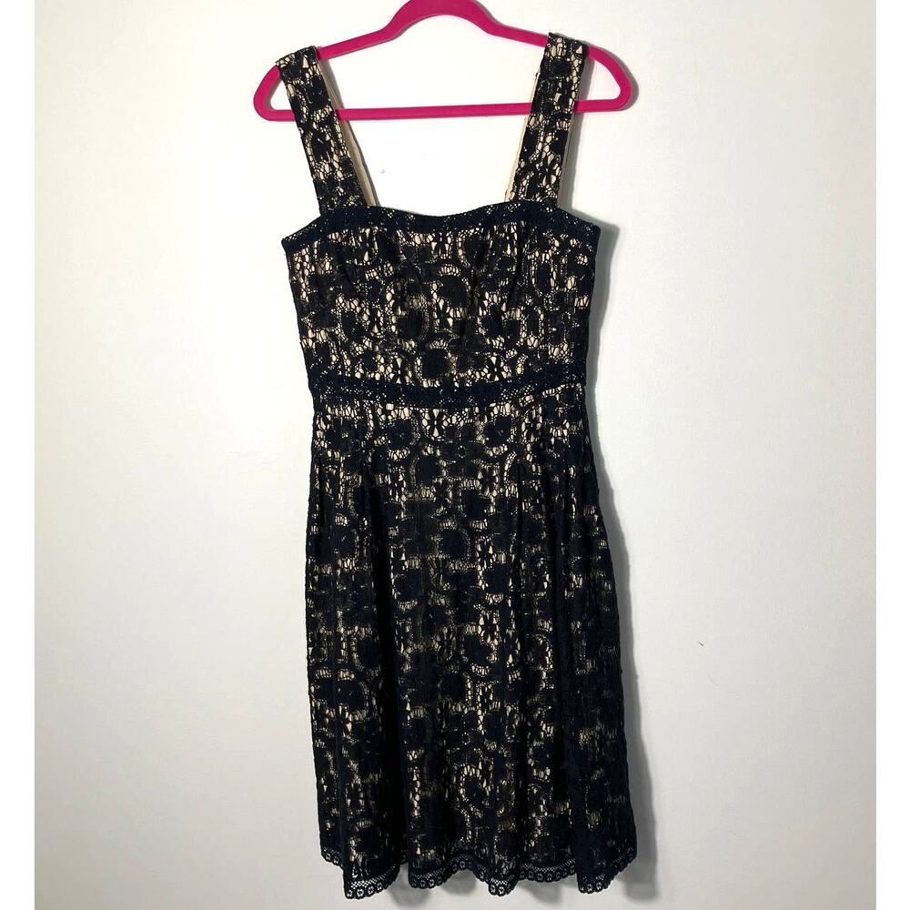 Kay Unger Women's Black Lace Floral A-Line Cocktail Knee Length Dress 6
